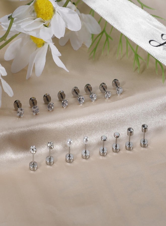 Staligue 8-Pair Hypoallergenic Stainless Steel Earrings Set - Flat Back Studs for Cartilage Piercing & Sensitive Skin, Women’s Jewelry Collection (Silvery) - Image 4